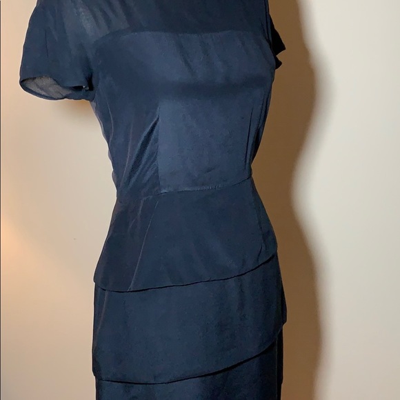 French Connection Navy Blue Tiered Silk Dress - Picture 3 of 7